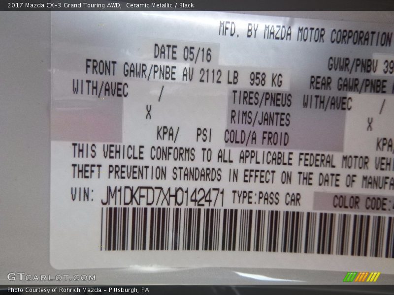Ceramic Metallic / Black 2017 Mazda CX-3 Grand Touring AWD