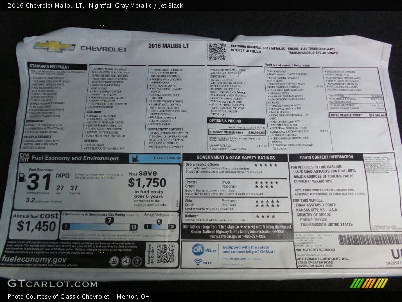 Nightfall Gray Metallic / Jet Black 2016 Chevrolet Malibu LT