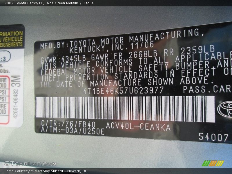 Aloe Green Metallic / Bisque 2007 Toyota Camry LE