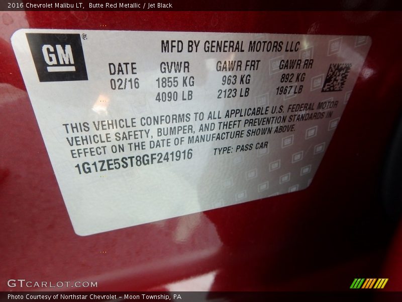 Butte Red Metallic / Jet Black 2016 Chevrolet Malibu LT