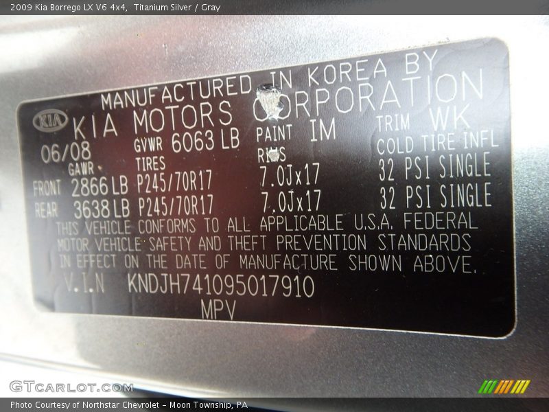 Titanium Silver / Gray 2009 Kia Borrego LX V6 4x4