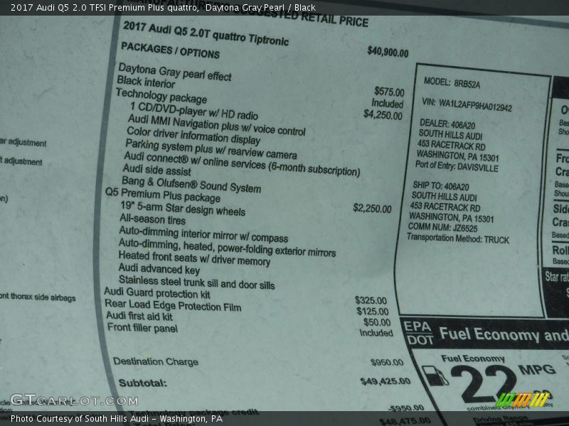  2017 Q5 2.0 TFSI Premium Plus quattro Window Sticker