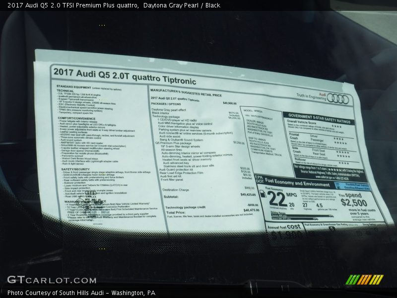 Daytona Gray Pearl / Black 2017 Audi Q5 2.0 TFSI Premium Plus quattro