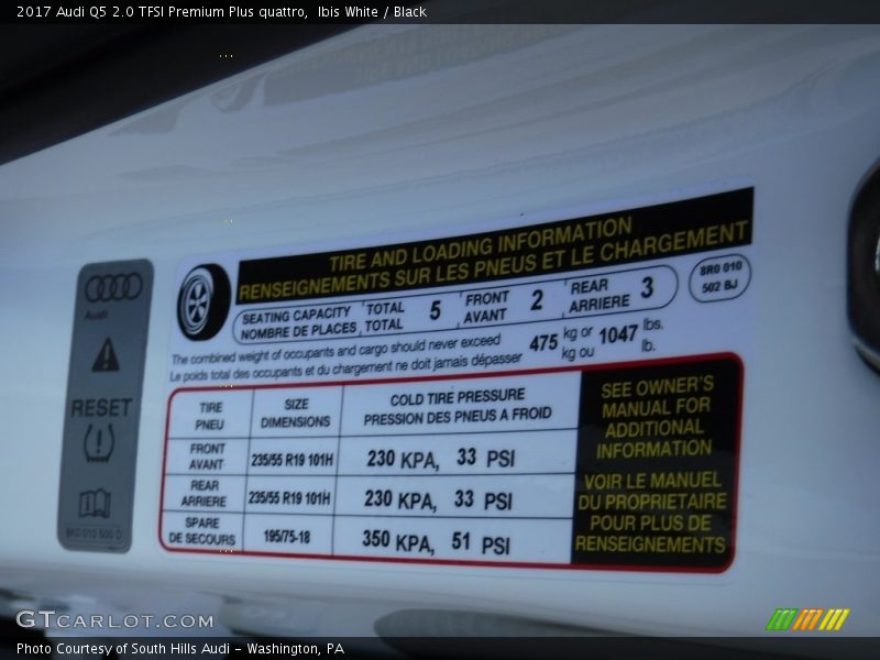 Info Tag of 2017 Q5 2.0 TFSI Premium Plus quattro