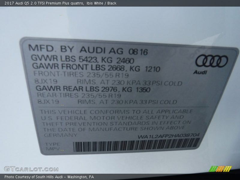 Ibis White / Black 2017 Audi Q5 2.0 TFSI Premium Plus quattro