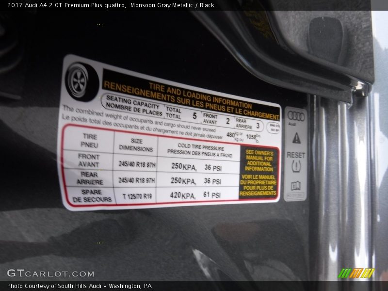 Monsoon Gray Metallic / Black 2017 Audi A4 2.0T Premium Plus quattro