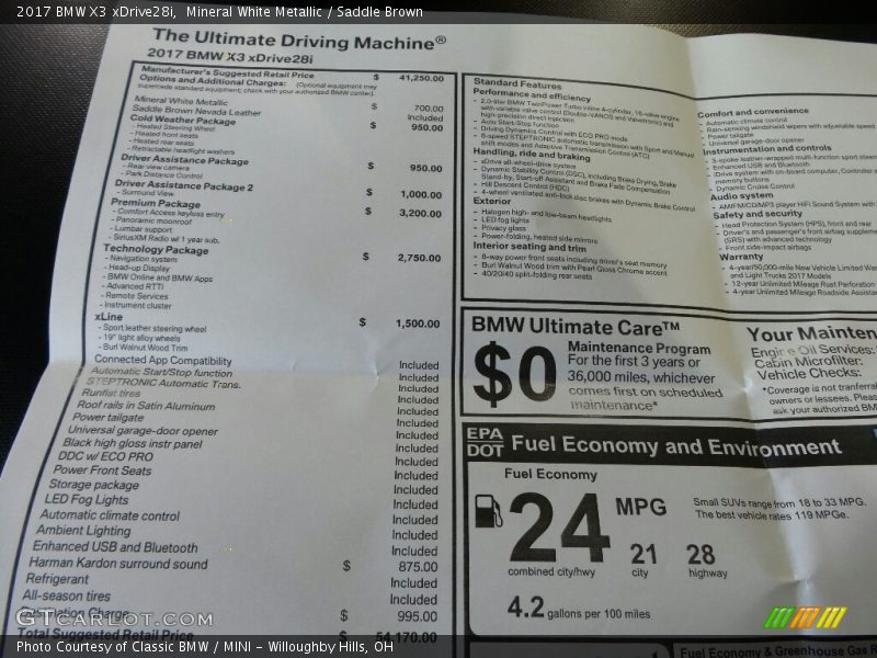 Mineral White Metallic / Saddle Brown 2017 BMW X3 xDrive28i