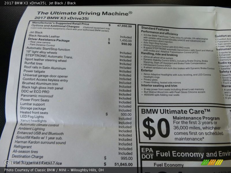 Jet Black / Black 2017 BMW X3 xDrive35i