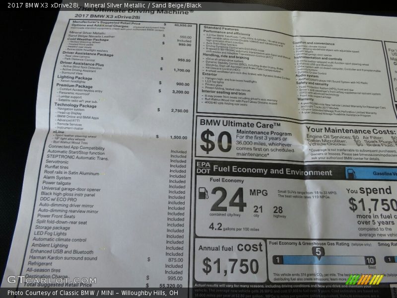Mineral Silver Metallic / Sand Beige/Black 2017 BMW X3 xDrive28i