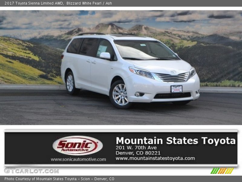 Blizzard White Pearl / Ash 2017 Toyota Sienna Limited AWD