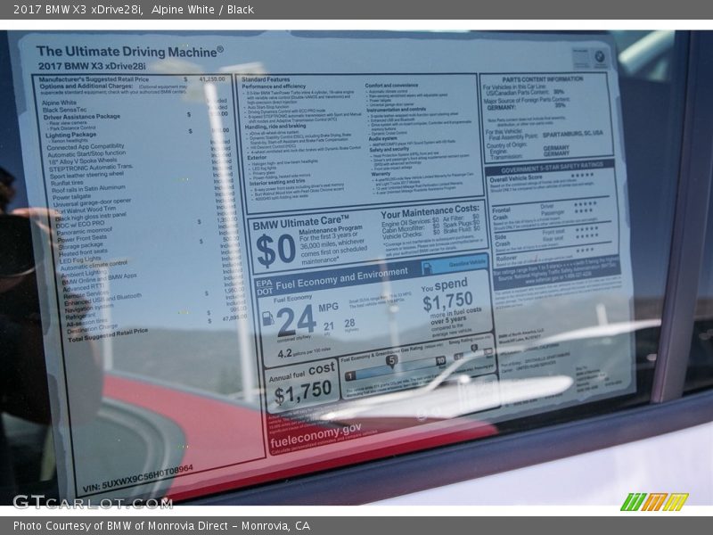 Alpine White / Black 2017 BMW X3 xDrive28i