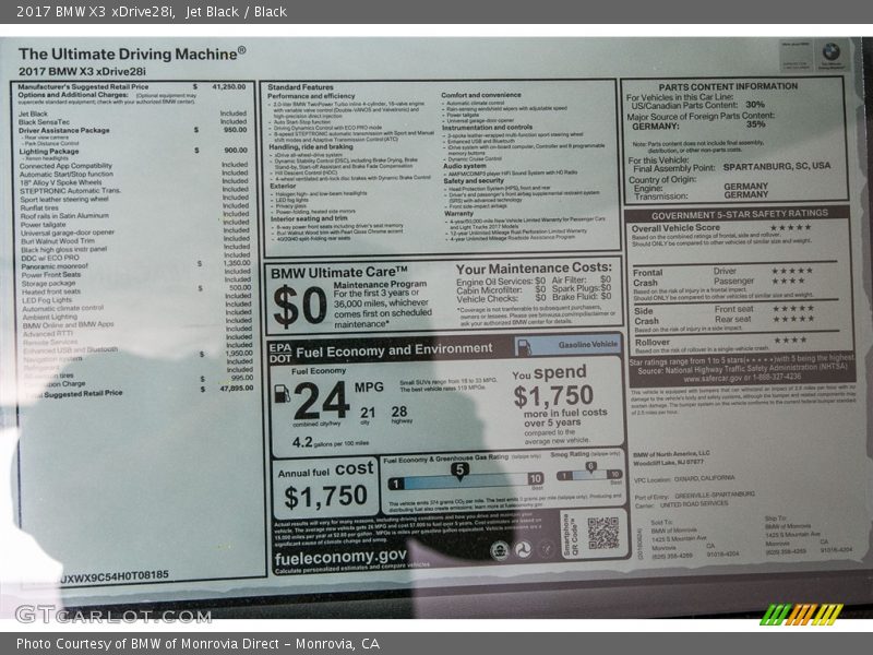 Jet Black / Black 2017 BMW X3 xDrive28i