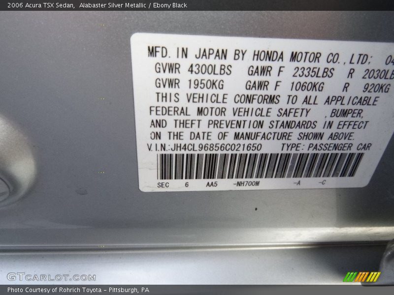 Alabaster Silver Metallic / Ebony Black 2006 Acura TSX Sedan