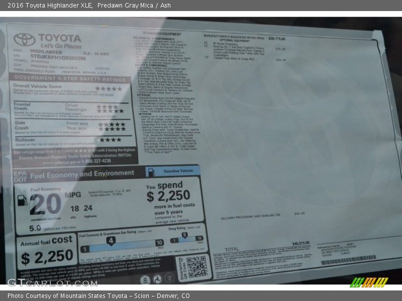 Predawn Gray Mica / Ash 2016 Toyota Highlander XLE