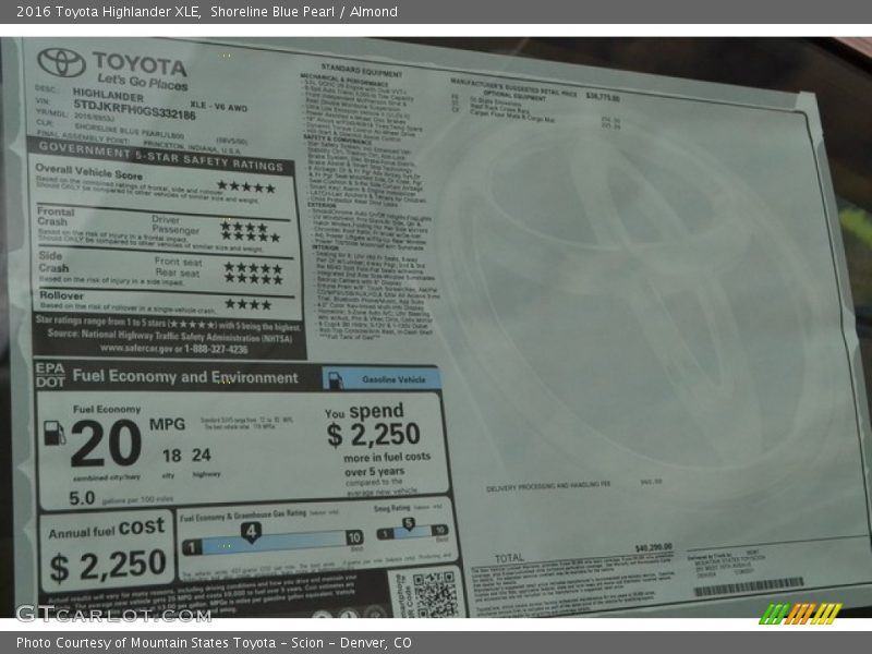 Shoreline Blue Pearl / Almond 2016 Toyota Highlander XLE