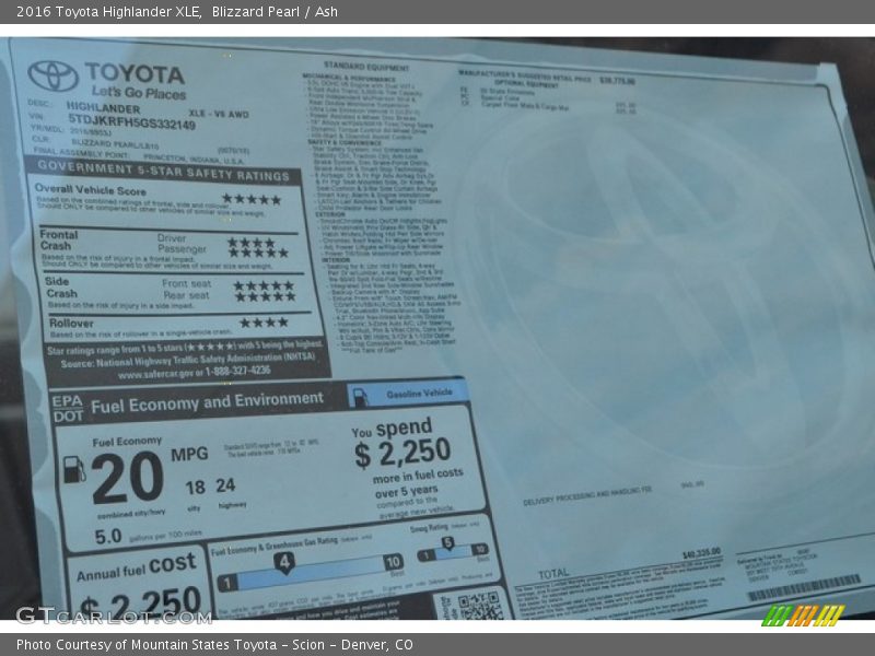 Blizzard Pearl / Ash 2016 Toyota Highlander XLE