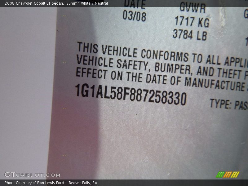 Summit White / Neutral 2008 Chevrolet Cobalt LT Sedan