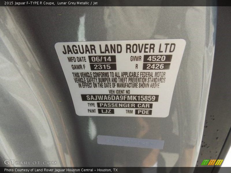 2015 F-TYPE R Coupe Lunar Grey Metallic Color Code LJZ