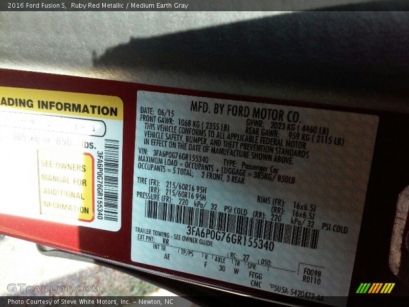 Ruby Red Metallic / Medium Earth Gray 2016 Ford Fusion S