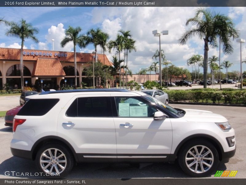 White Platinum Metallic Tri-Coat / Medium Light Camel 2016 Ford Explorer Limited