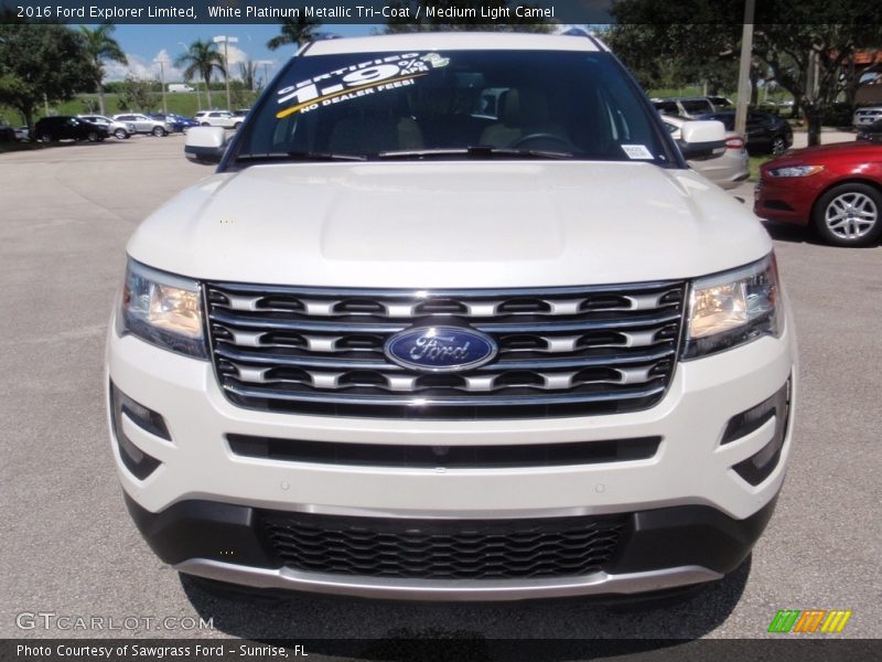 White Platinum Metallic Tri-Coat / Medium Light Camel 2016 Ford Explorer Limited