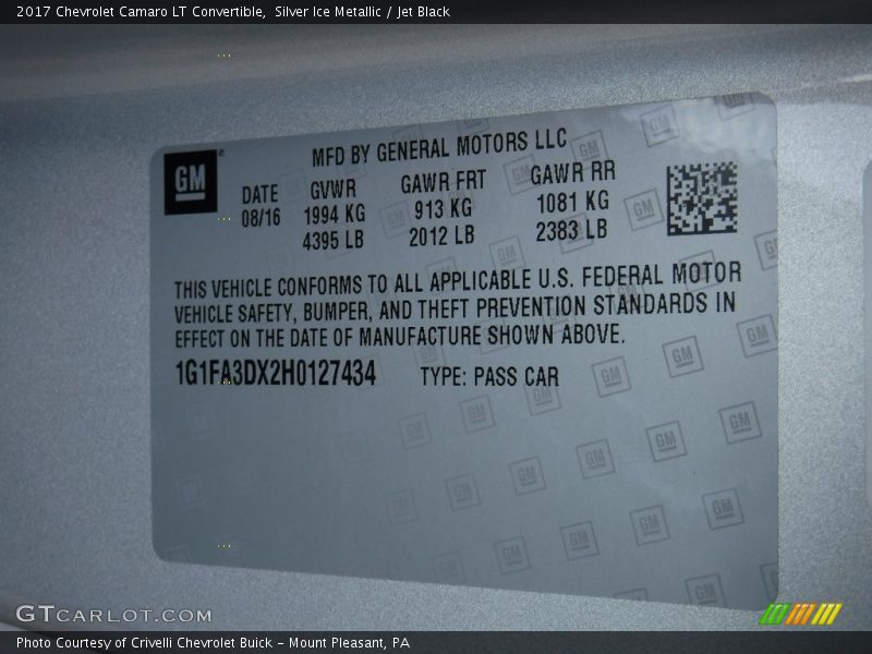 Silver Ice Metallic / Jet Black 2017 Chevrolet Camaro LT Convertible