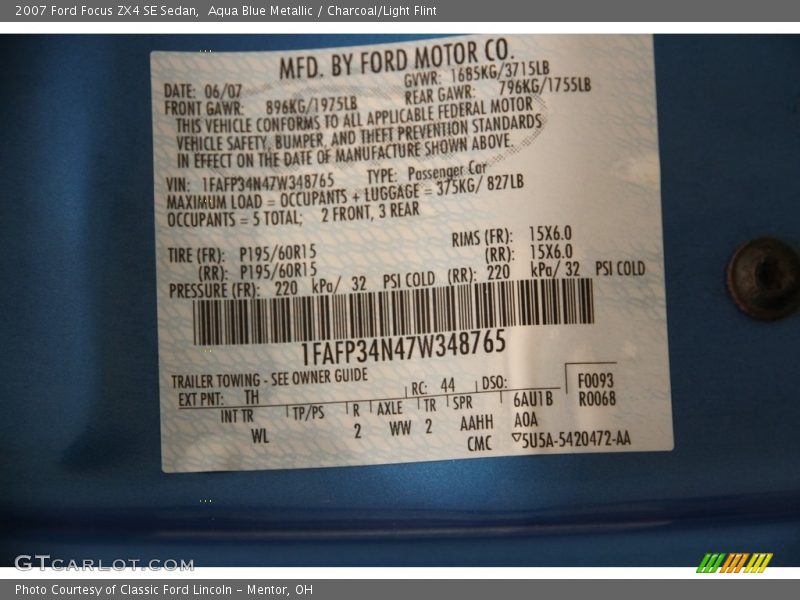 Aqua Blue Metallic / Charcoal/Light Flint 2007 Ford Focus ZX4 SE Sedan