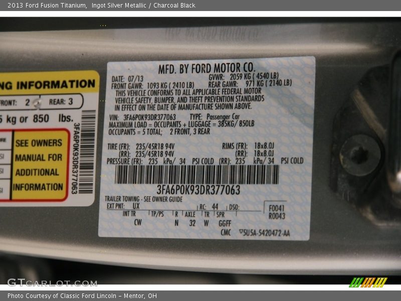 Ingot Silver Metallic / Charcoal Black 2013 Ford Fusion Titanium