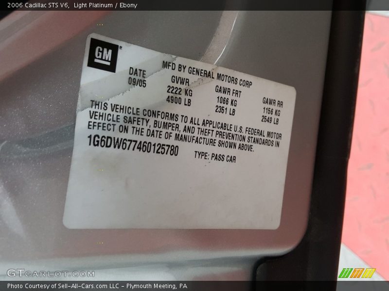 Light Platinum / Ebony 2006 Cadillac STS V6