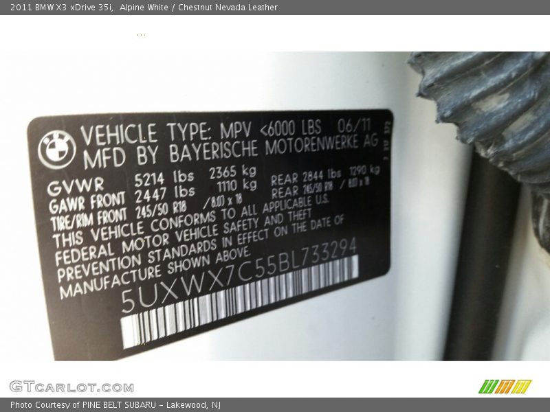 Alpine White / Chestnut Nevada Leather 2011 BMW X3 xDrive 35i