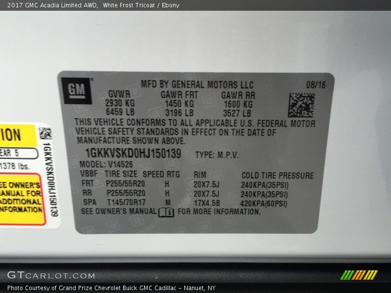 White Frost Tricoat / Ebony 2017 GMC Acadia Limited AWD