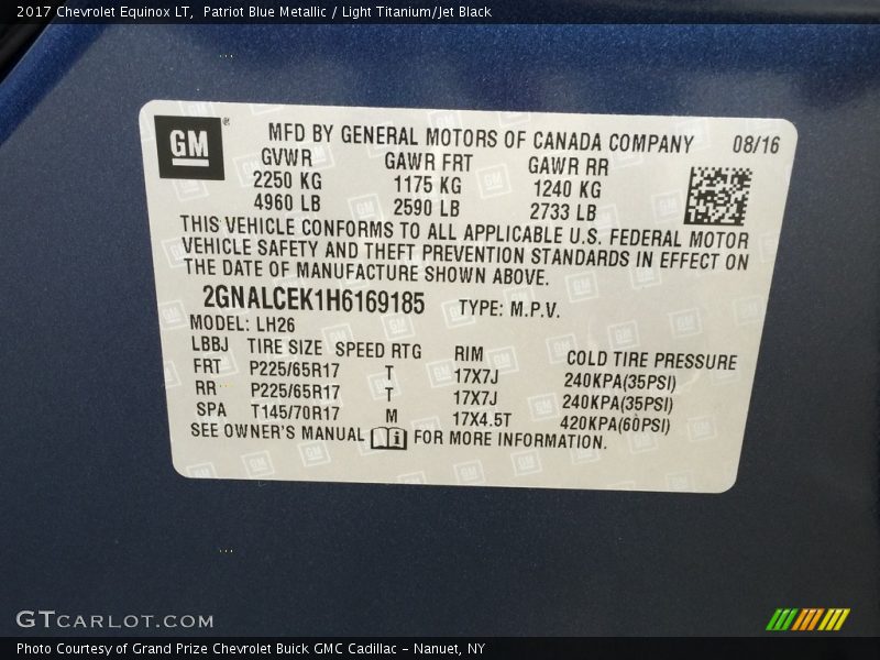 Patriot Blue Metallic / Light Titanium/Jet Black 2017 Chevrolet Equinox LT
