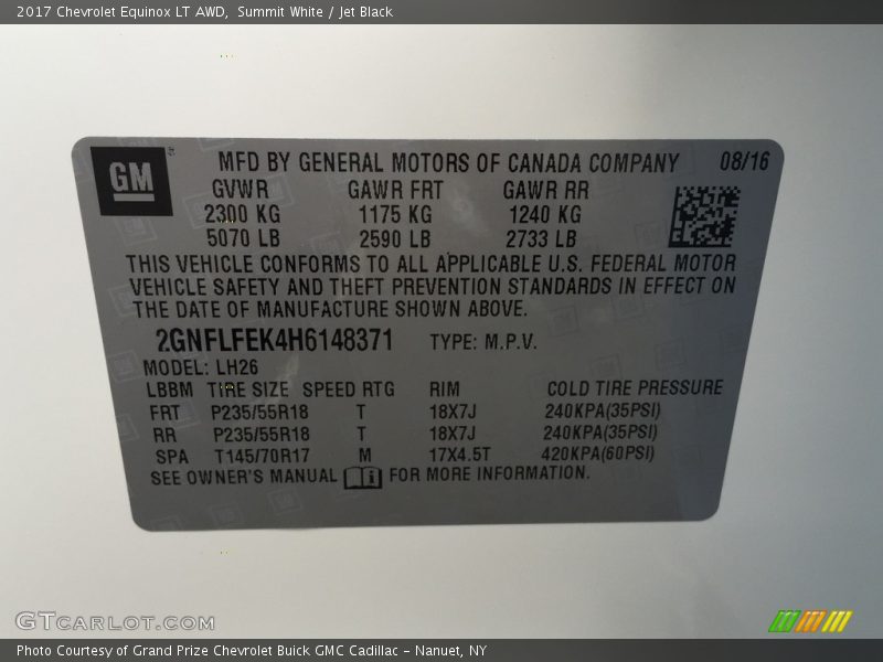 Summit White / Jet Black 2017 Chevrolet Equinox LT AWD