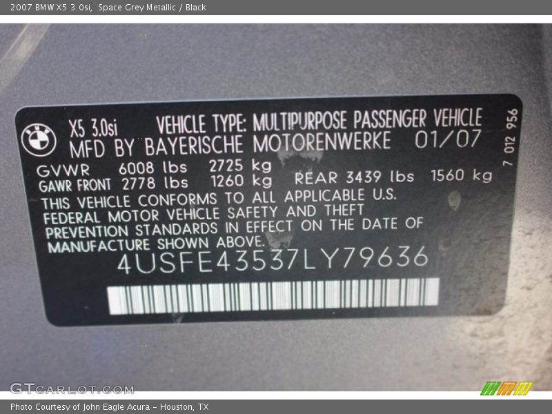Space Grey Metallic / Black 2007 BMW X5 3.0si