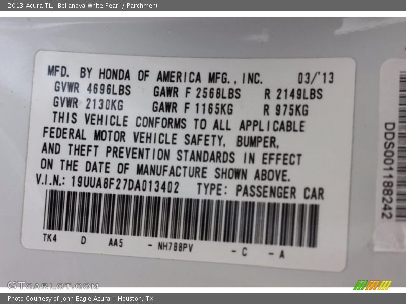 Bellanova White Pearl / Parchment 2013 Acura TL