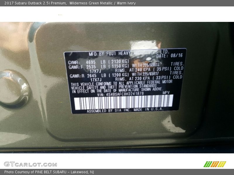 Wilderness Green Metallic / Warm Ivory 2017 Subaru Outback 2.5i Premium