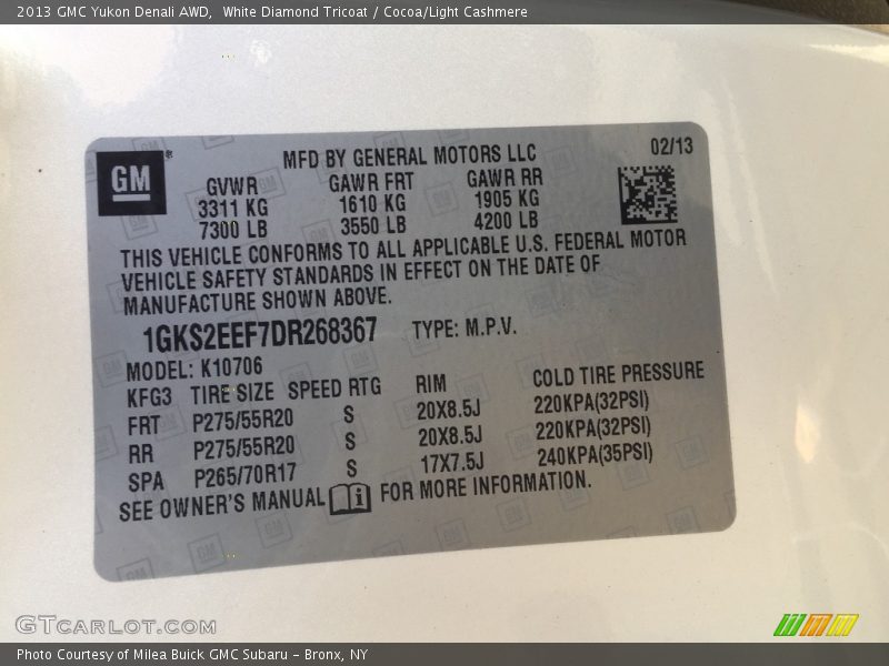 White Diamond Tricoat / Cocoa/Light Cashmere 2013 GMC Yukon Denali AWD
