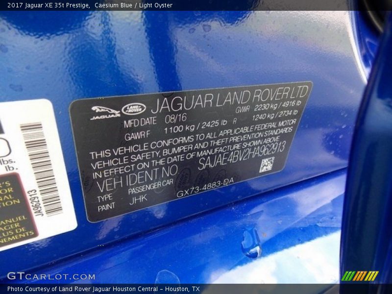 2017 XE 35t Prestige Caesium Blue Color Code JHK