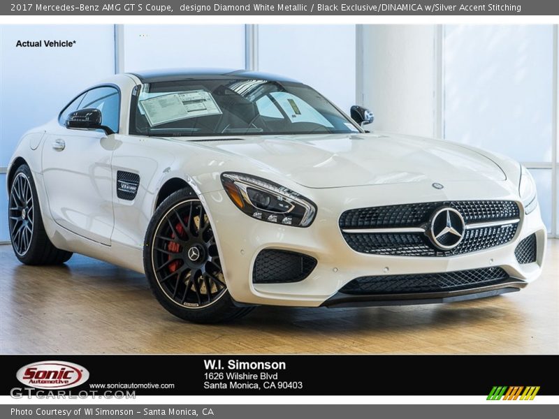 designo Diamond White Metallic / Black Exclusive/DINAMICA w/Silver Accent Stitching 2017 Mercedes-Benz AMG GT S Coupe