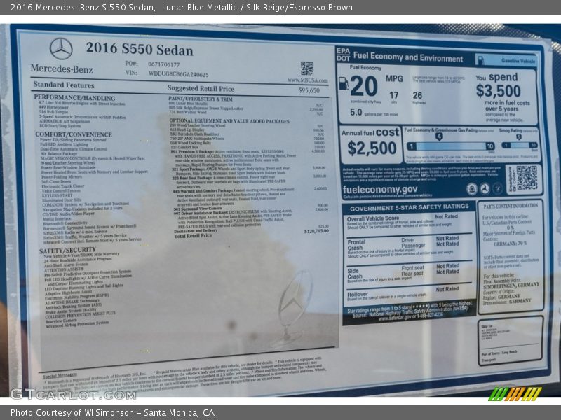 Lunar Blue Metallic / Silk Beige/Espresso Brown 2016 Mercedes-Benz S 550 Sedan