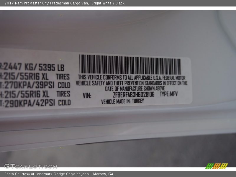 Bright White / Black 2017 Ram ProMaster City Tradesman Cargo Van