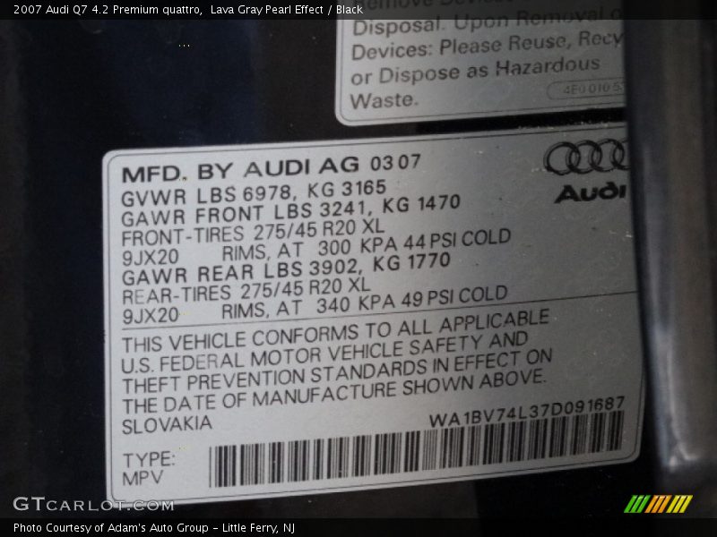 Lava Gray Pearl Effect / Black 2007 Audi Q7 4.2 Premium quattro