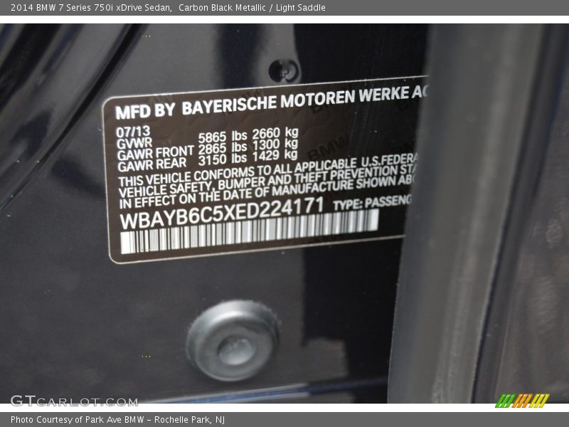 Carbon Black Metallic / Light Saddle 2014 BMW 7 Series 750i xDrive Sedan