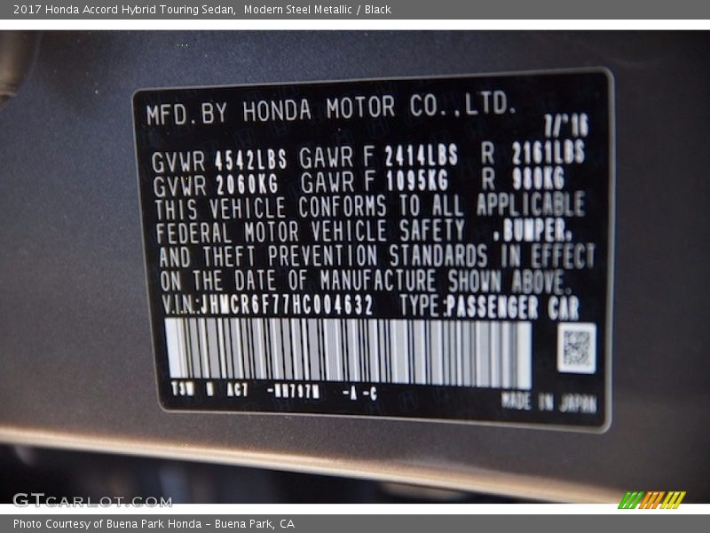 Modern Steel Metallic / Black 2017 Honda Accord Hybrid Touring Sedan