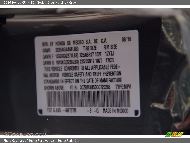 Modern Steel Metallic / Gray 2016 Honda CR-V EX
