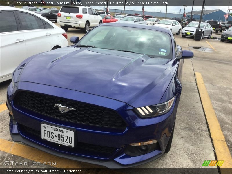 Deep Impact Blue Metallic / 50 Years Raven Black 2015 Ford Mustang EcoBoost Premium Coupe