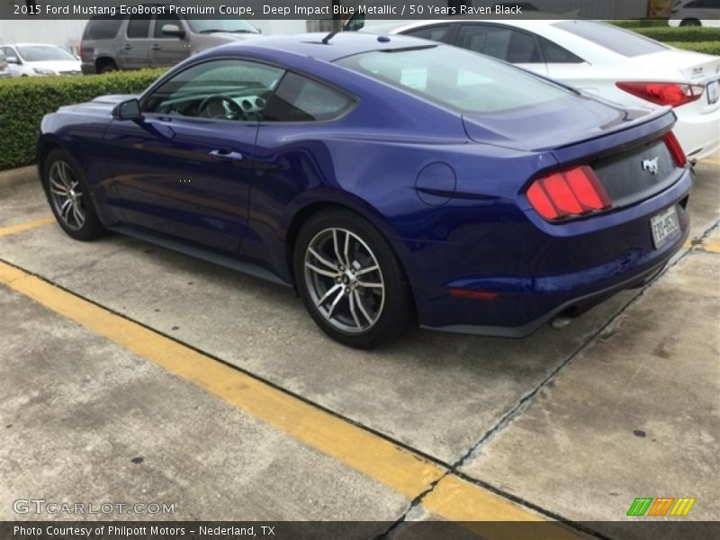 Deep Impact Blue Metallic / 50 Years Raven Black 2015 Ford Mustang EcoBoost Premium Coupe