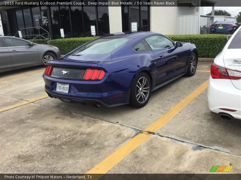 Deep Impact Blue Metallic / 50 Years Raven Black 2015 Ford Mustang EcoBoost Premium Coupe