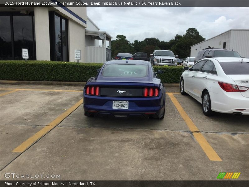 Deep Impact Blue Metallic / 50 Years Raven Black 2015 Ford Mustang EcoBoost Premium Coupe
