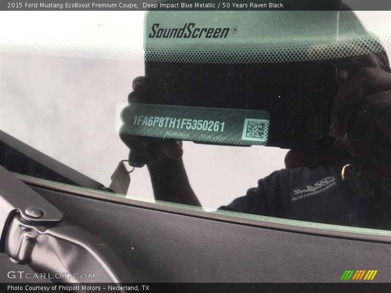 Deep Impact Blue Metallic / 50 Years Raven Black 2015 Ford Mustang EcoBoost Premium Coupe